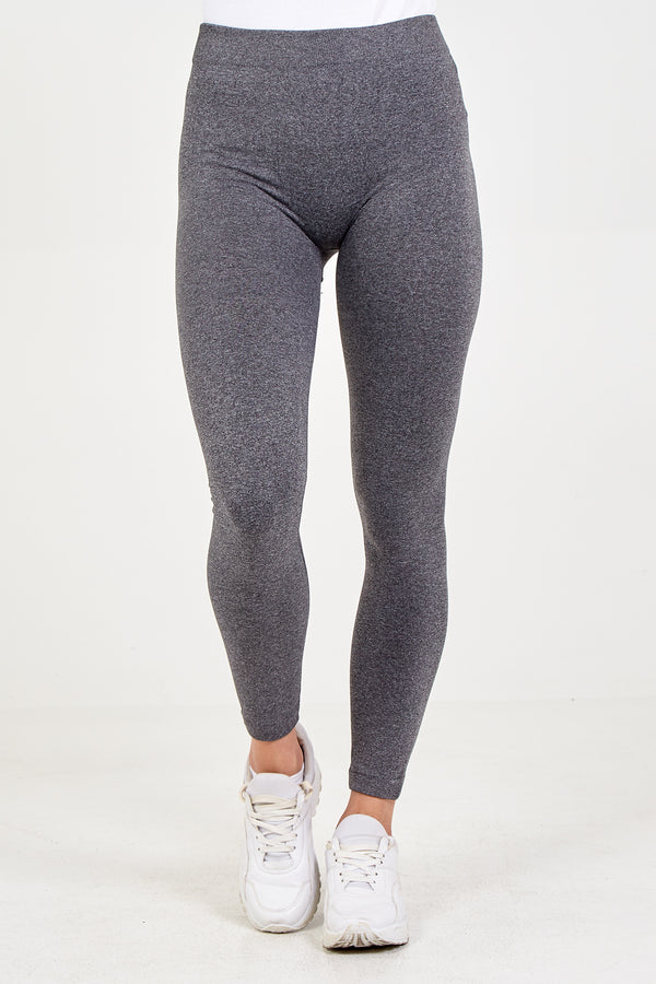 Qed London Basic Grey Melange Fleece Lined Legging