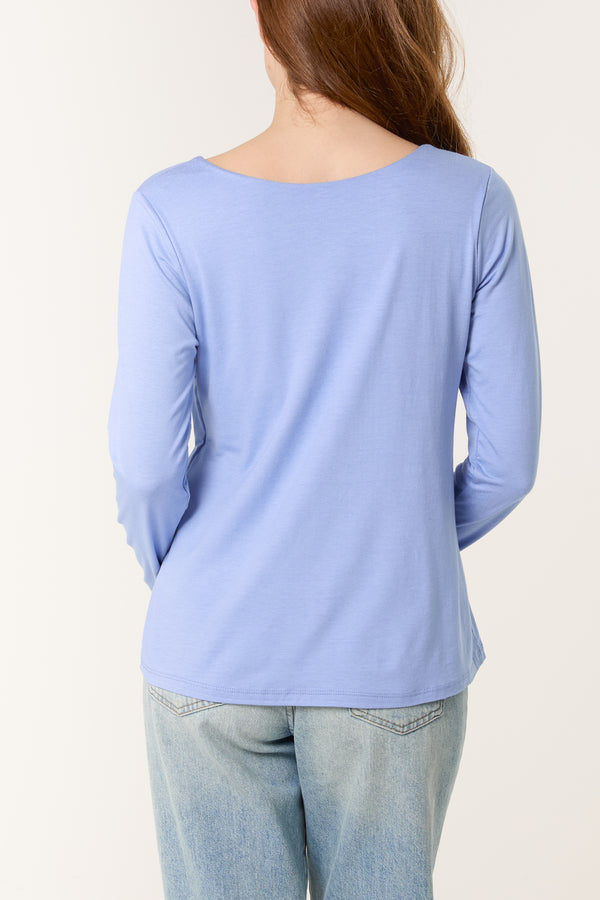 Qed London Basic V-Neck Stretch Long Sleeve Top