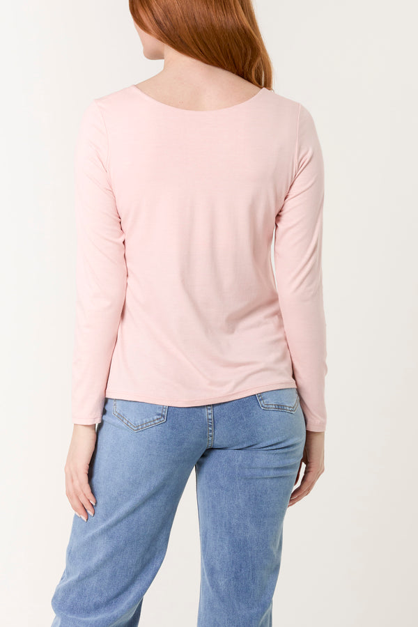 Qed London Basic V-Neck Stretch Long Sleeve Top