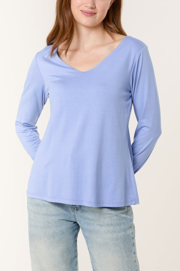 qed london Basic V-Neck Stretch Long Sleeve Top