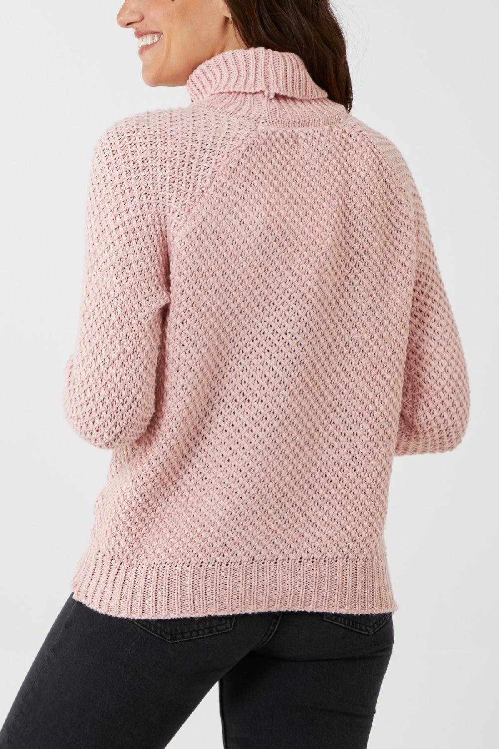 Qed London Basket Weave Roll Neck Jumper