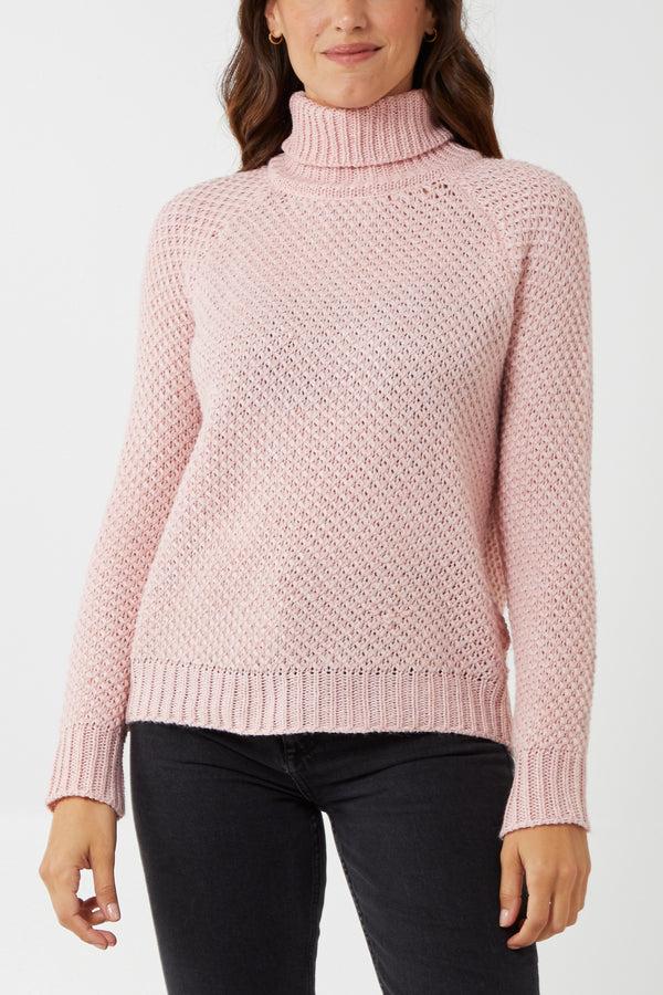 qed london Basket Weave Roll Neck Jumper