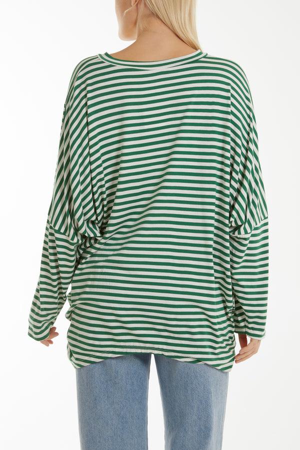 Qed London Batwing Assymetric Hem Striped Top