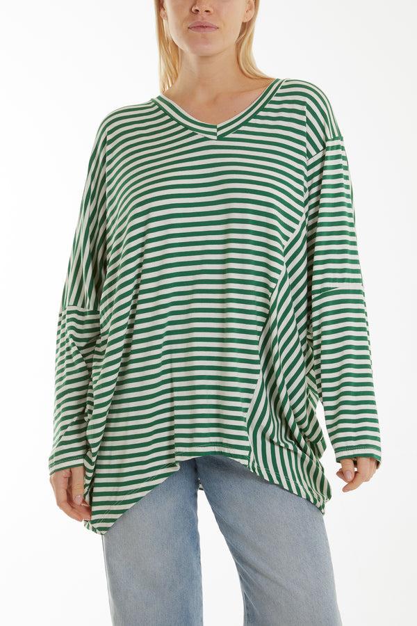 qed london Batwing Assymetric Hem Striped Top