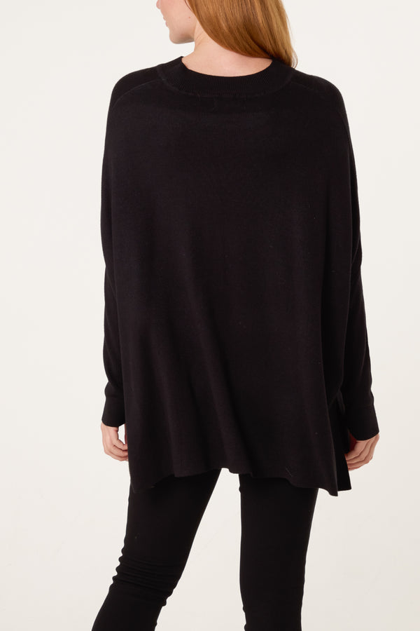 Qed London Batwing Diamante Heart High Neck Jumper