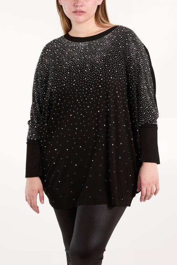 qed london Batwing Diamante Oversized Top