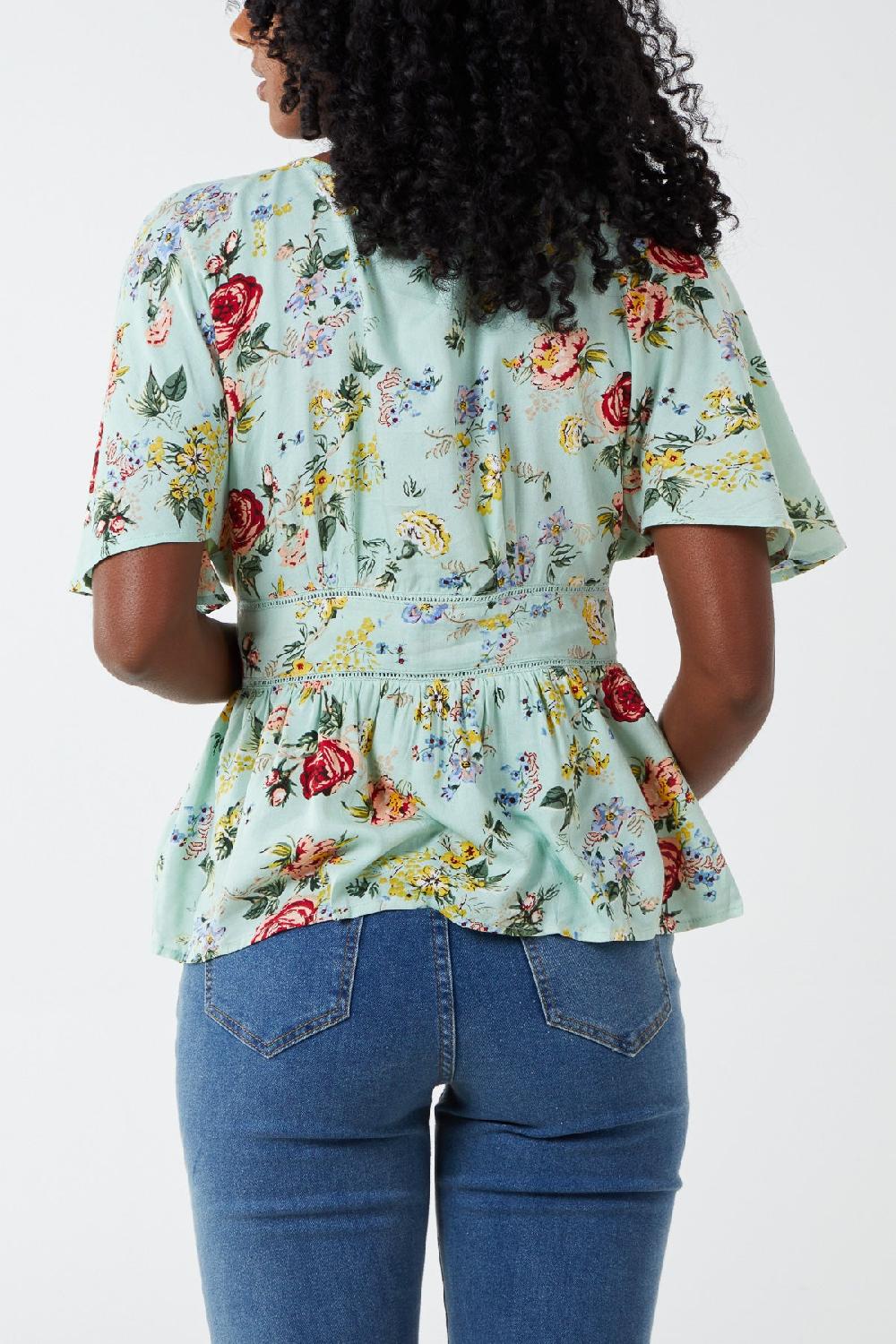 Qed London Batwing Floral Peplum Top
