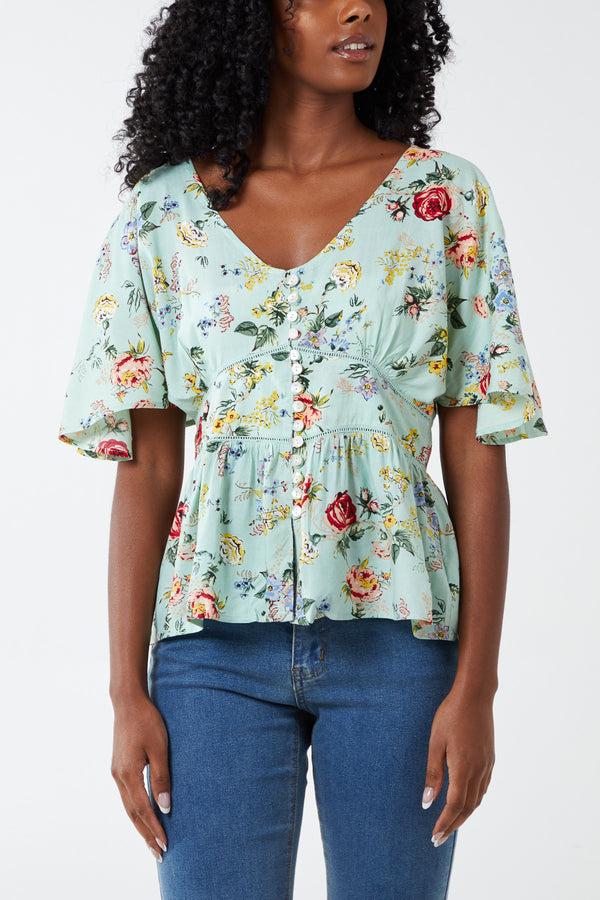 qed london Batwing Floral Peplum Top
