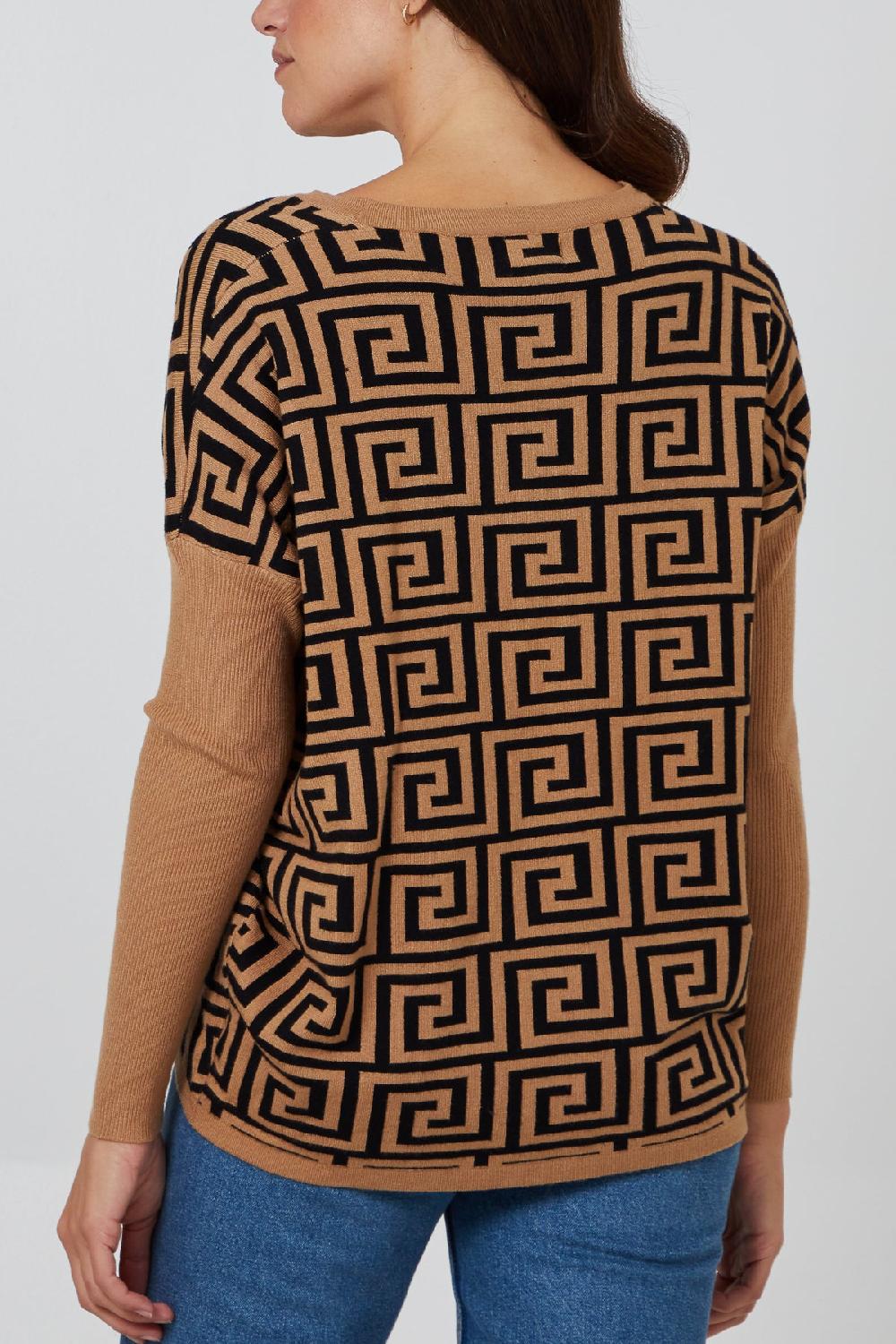 Qed London Batwing Patterned Knitted Top