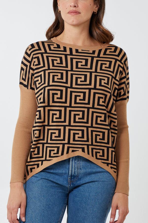 qed london Batwing Patterned Knitted Top