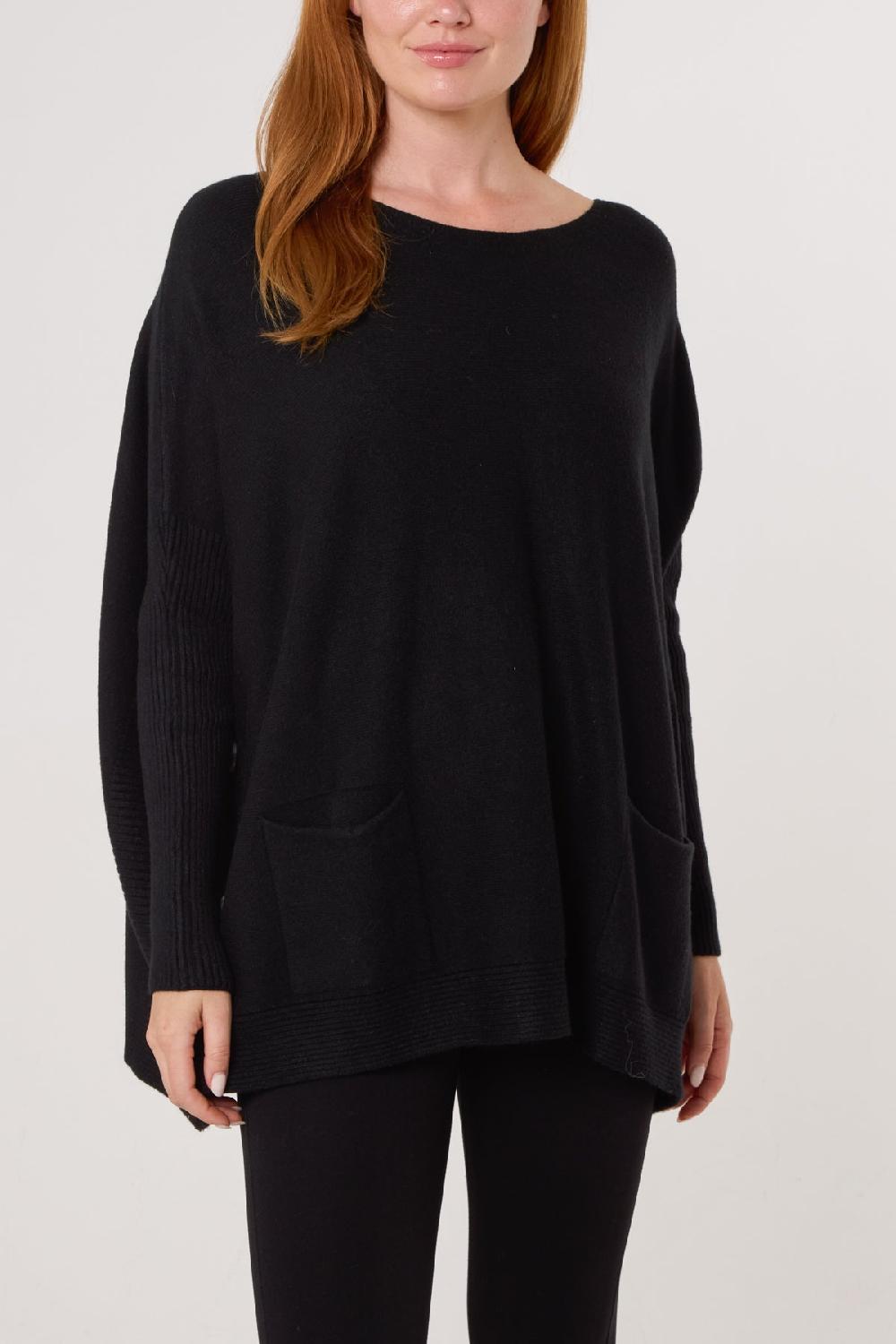 Qed London Batwing Ribbed Sleeve Pocket Jumper