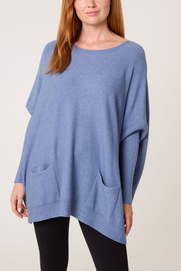 qed london Batwing Ribbed Sleeve Pocket Jumper