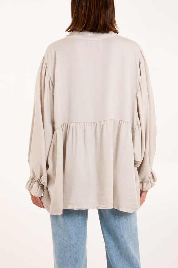 Qed London Batwing Ruffle Sleeve Smock Blouse