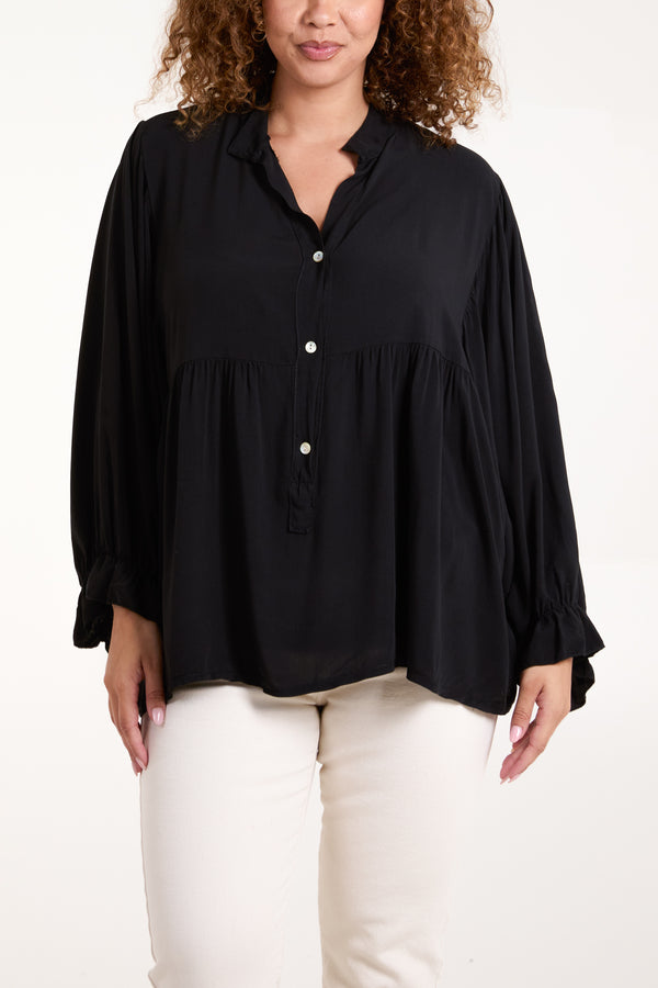 Qed London Batwing Ruffle Sleeve Smock Blouse