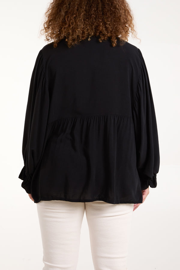 Qed London Batwing Ruffle Sleeve Smock Blouse