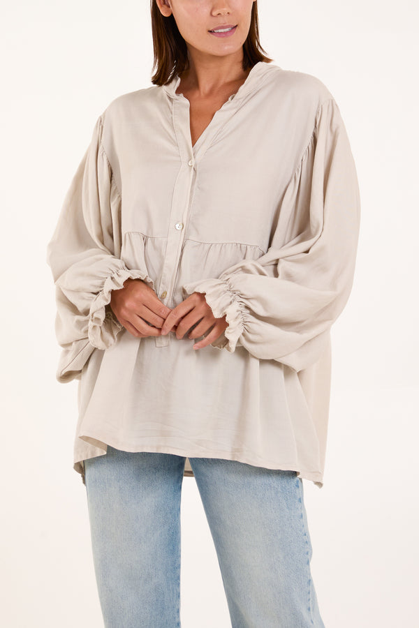 qed london Batwing Ruffle Sleeve Smock Blouse