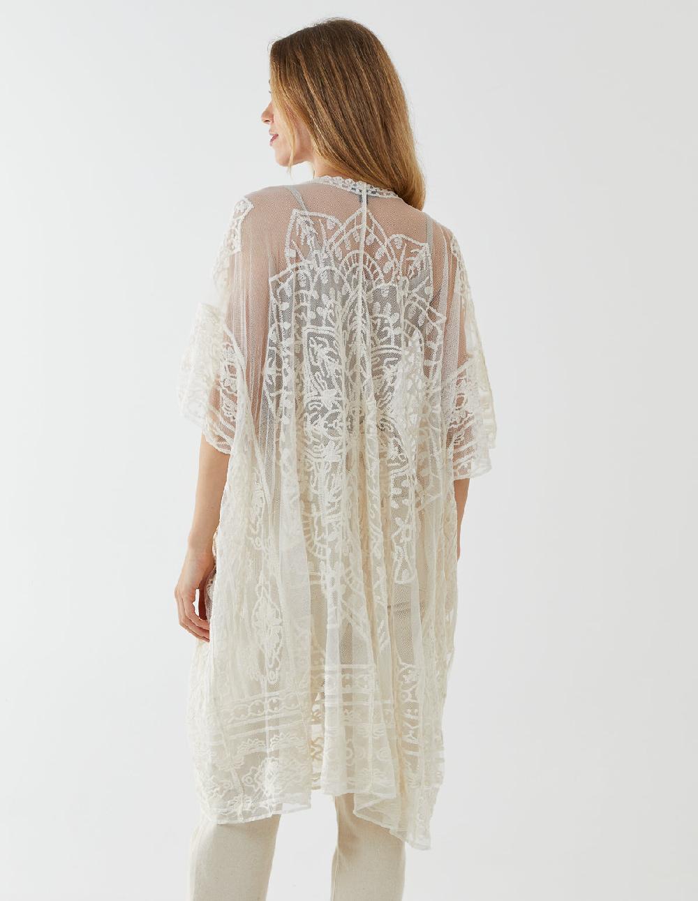 Qed London Batwing Sleeve Lace Embroidery Kimono