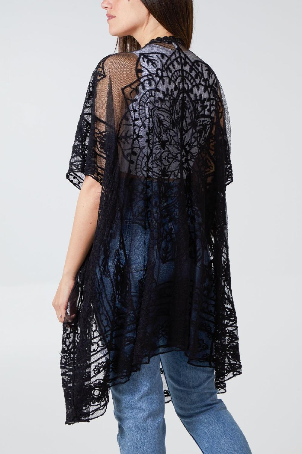 Qed London Batwing Sleeve Lace Embroidery Kimono