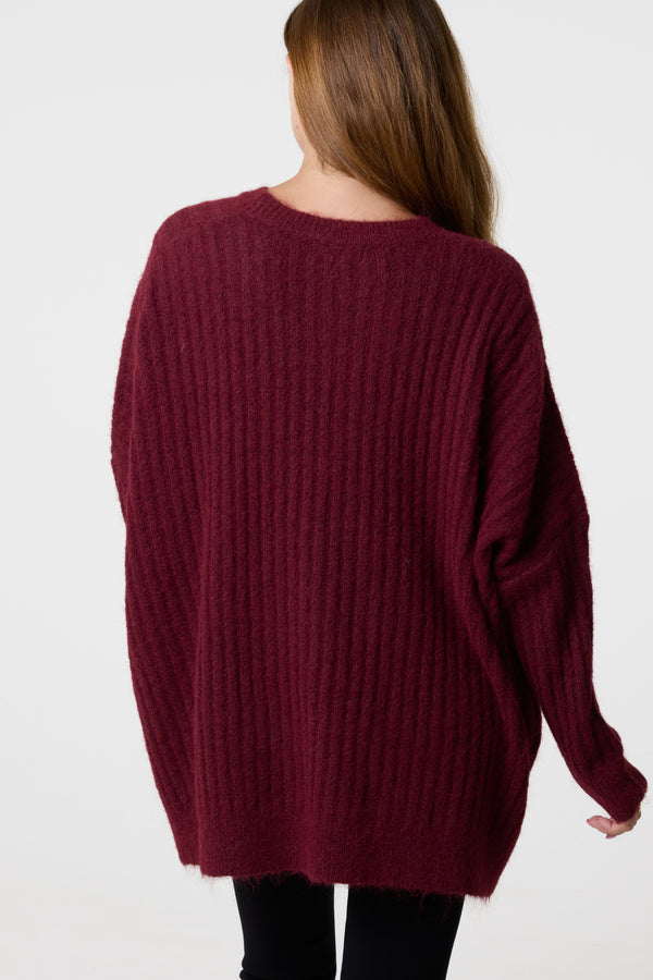 Qed London Batwing Sleeve Ribbed Knit Jumper
