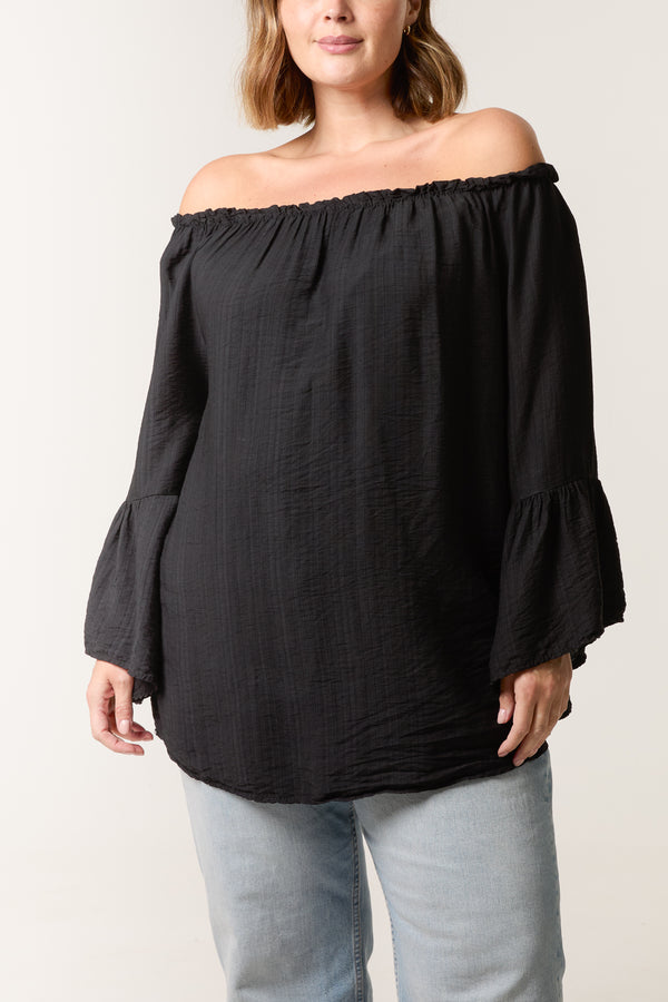 Qed London Bell Sleeve Bardot Top