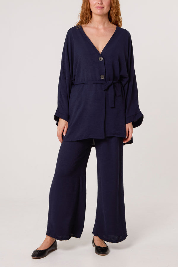 Qed London Belted Blouse & Wide Leg Trouser Set
