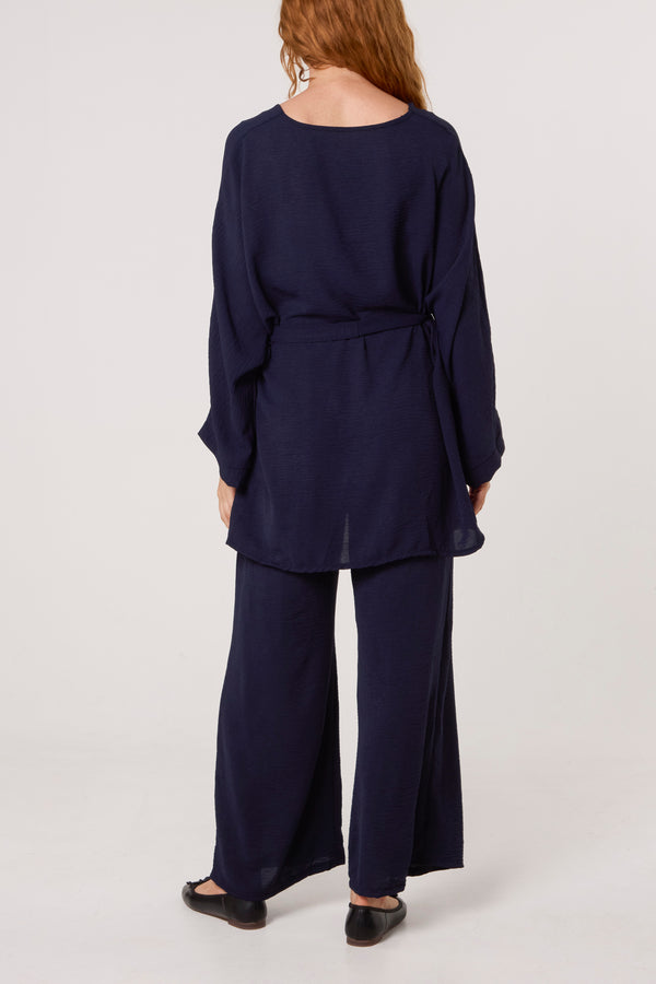 Qed London Belted Blouse & Wide Leg Trouser Set