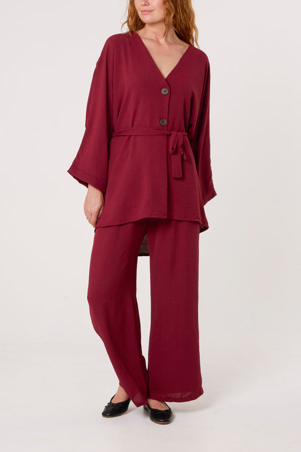 qed london Belted Blouse & Wide Leg Trouser Set