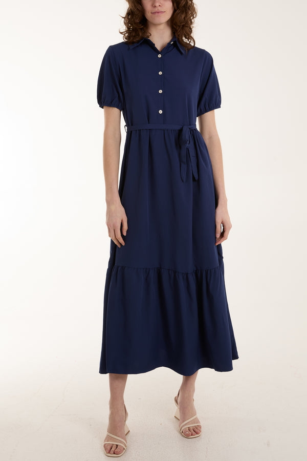 qed london Belted Button Tiered Maxi Dress