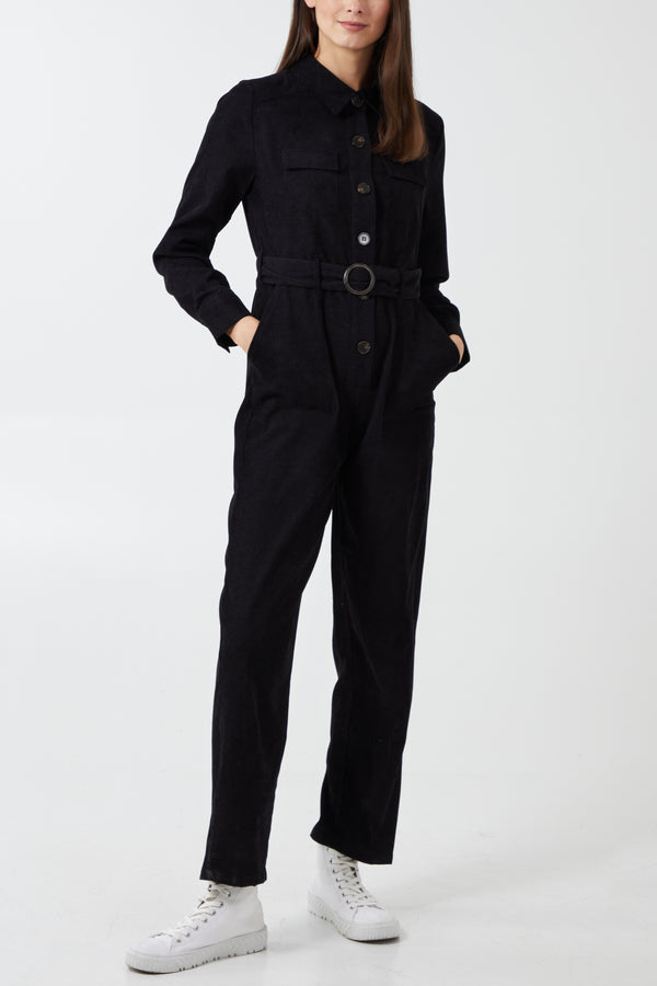 Qed London Belted Cord Boilersuit