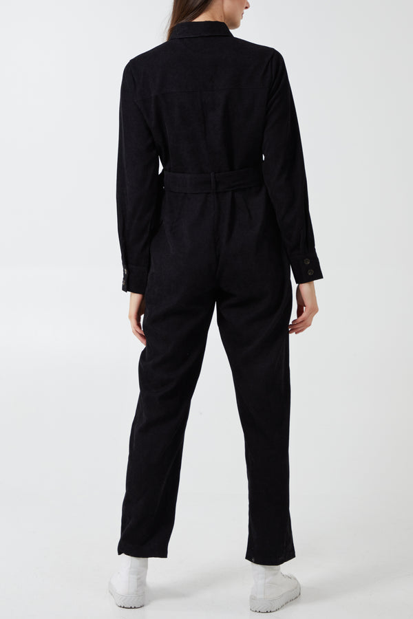 Qed London Belted Cord Boilersuit