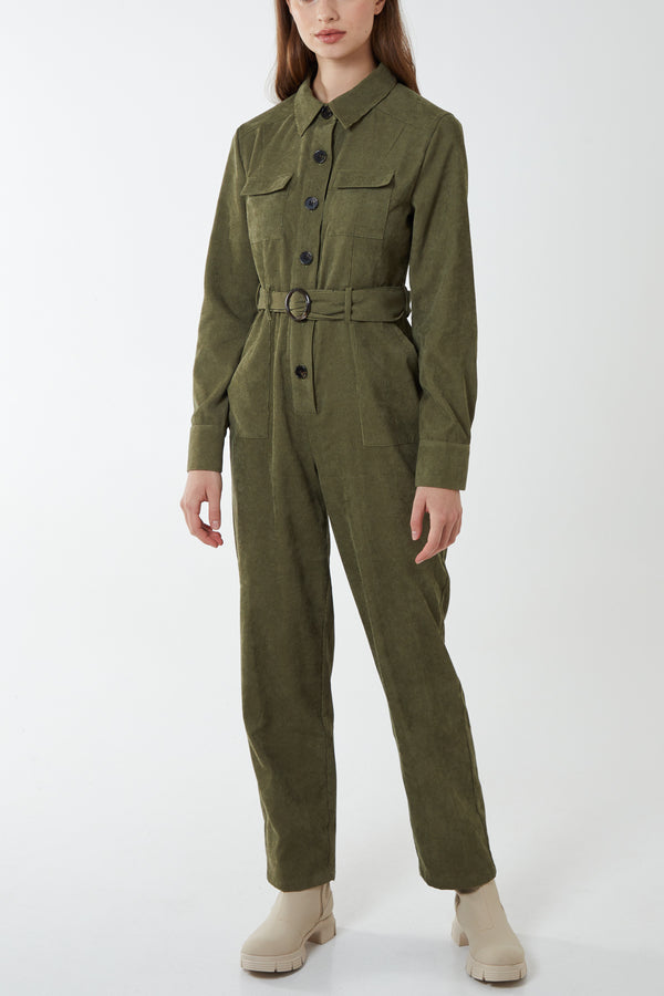 qed london Belted Cord Boilersuit