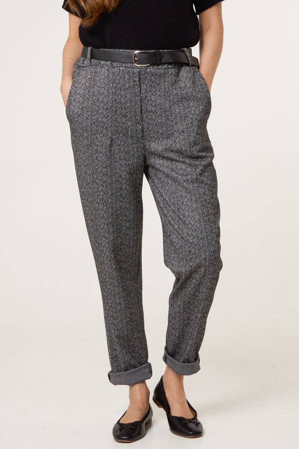 qed london Belted Herringbone Trousers
