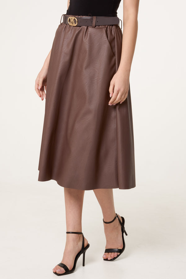 qed london Belted Leather Like Swing Skirt