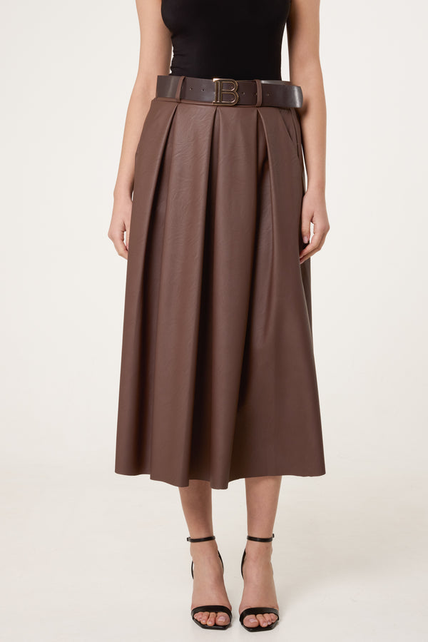 Qed London Belted Leather Look Midi Skirt