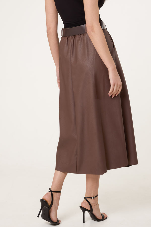Qed London Belted Leather Look Midi Skirt
