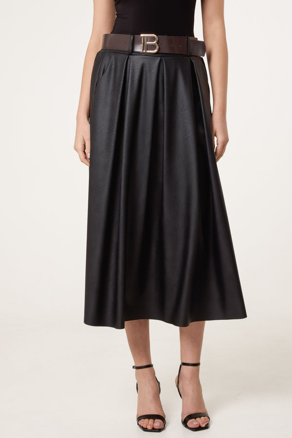 qed london Belted Leather Look Midi Skirt