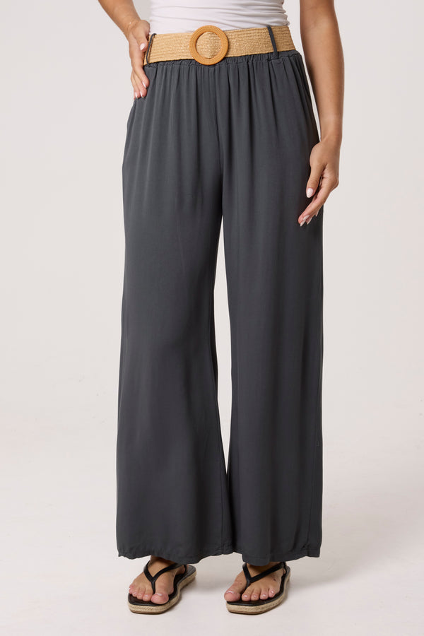 Qed London Belted Soft Touch Wide Leg Trouser