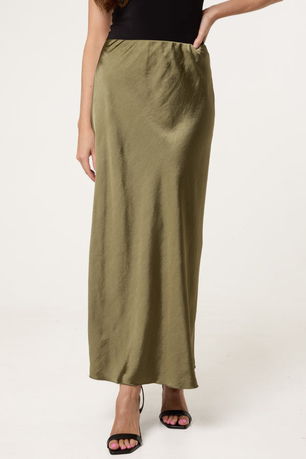 Qed London Bias Cut Satin Midi Skirt