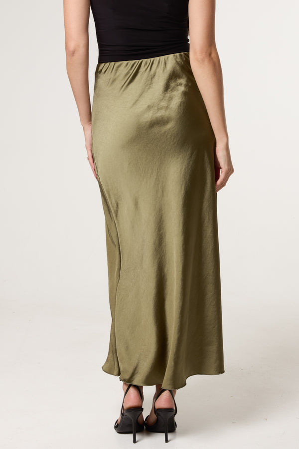 Qed London Bias Cut Satin Midi Skirt