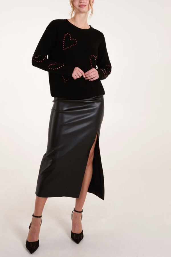 Qed London Black Rhinestone Heart Jumper