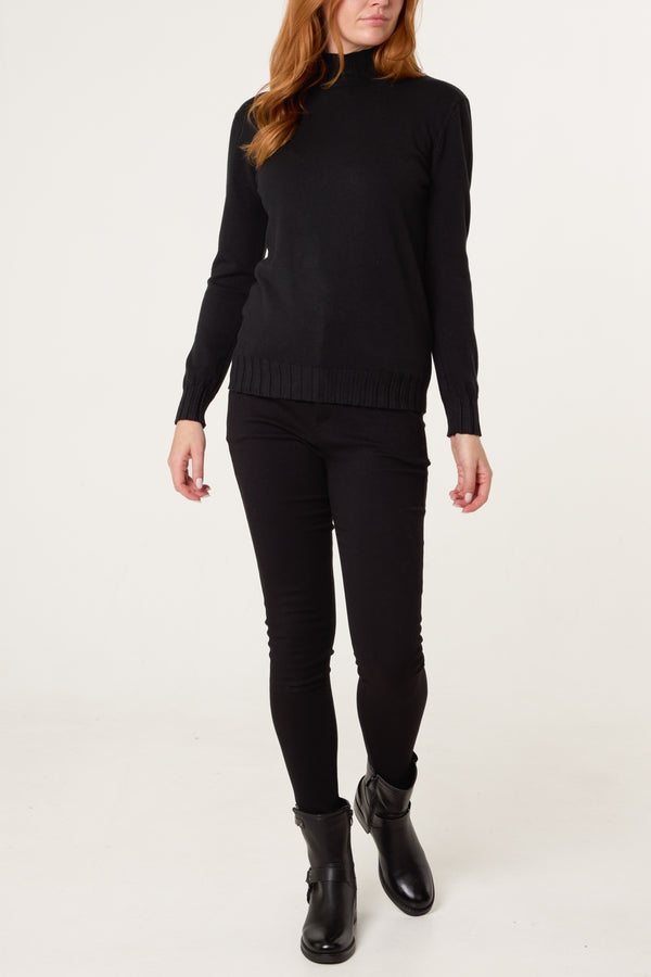 Qed London Black Ribbed Edge High Neck Jumper
