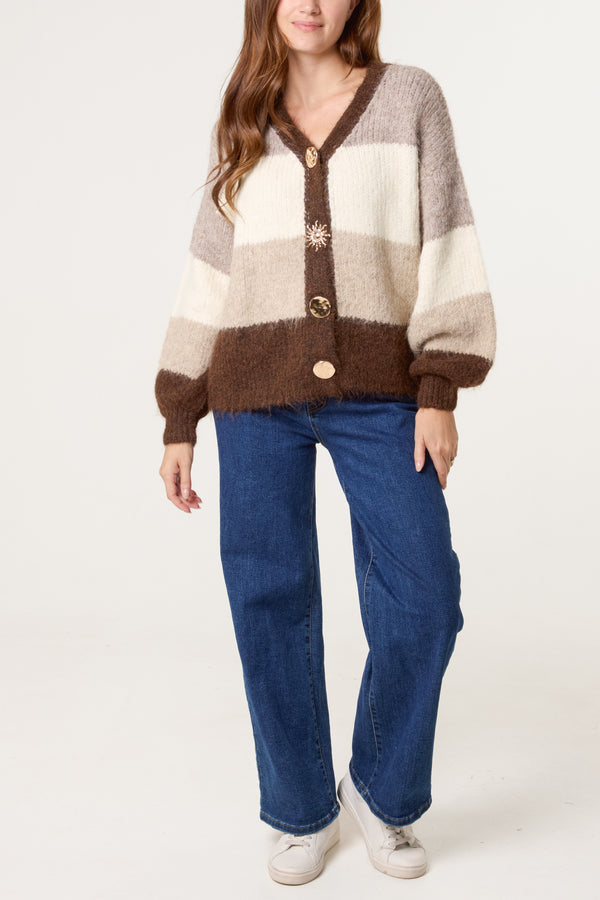 Qed London Block Stripe Knit Cardigan