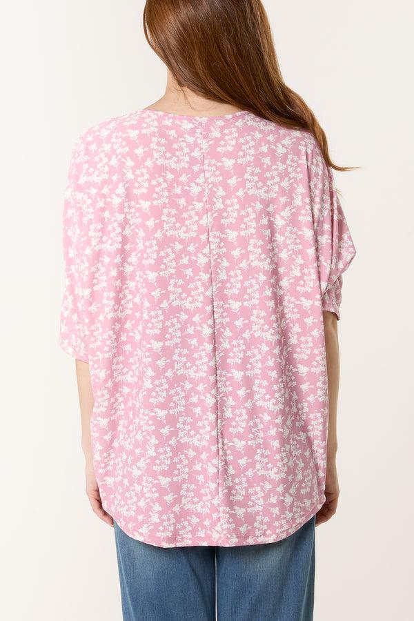 Qed London Blossom Print Zip Front Top