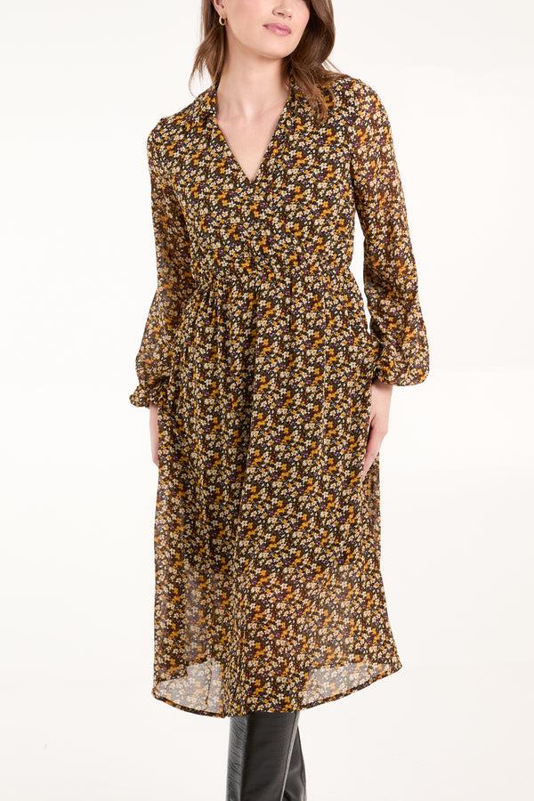 Qed London Blouson Bust Elastic Shirt Dress