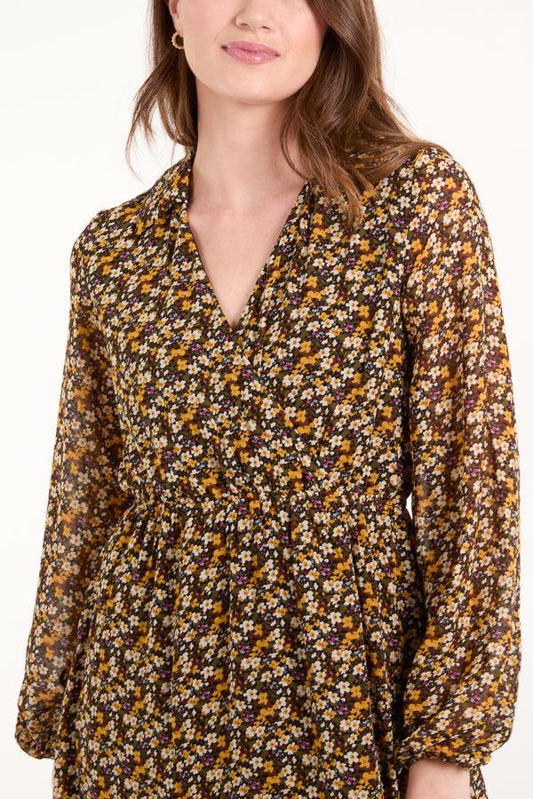 Qed London Blouson Bust Elastic Shirt Dress