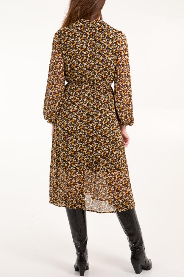 Qed London Blouson Bust Elastic Shirt Dress