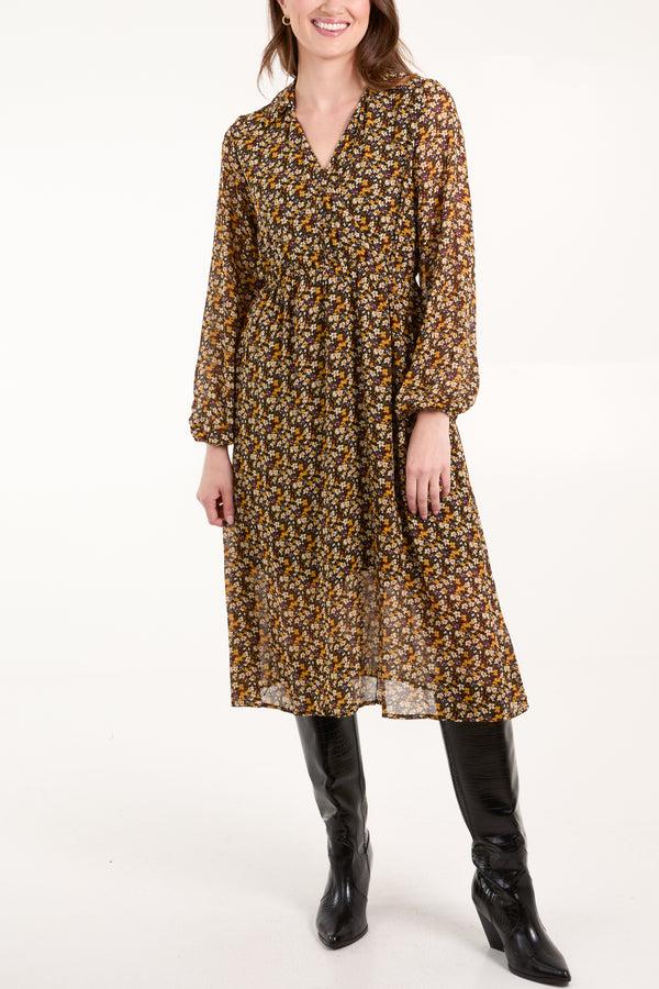 Qed London Blouson Bust Elastic Shirt Dress