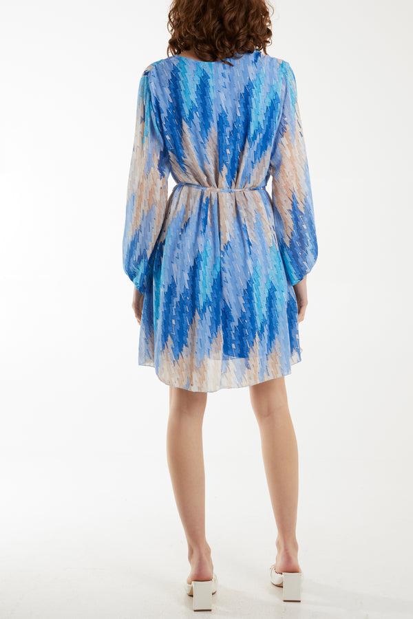 Qed London Blurred Zig Zag Belted Mini Dress