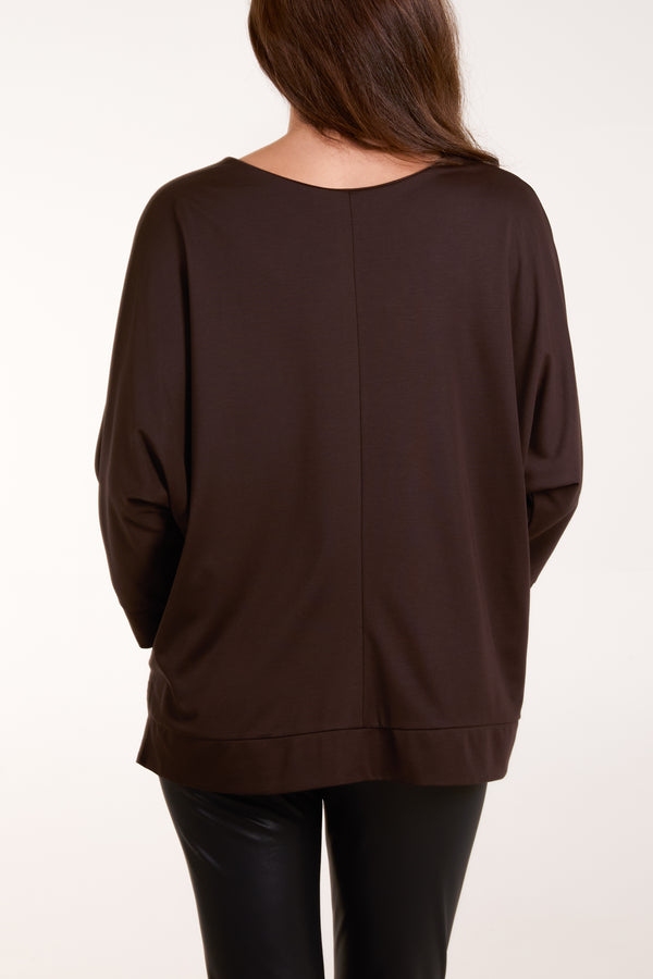 Qed London Boat Neck 3/4 Batwing Sleeve Top