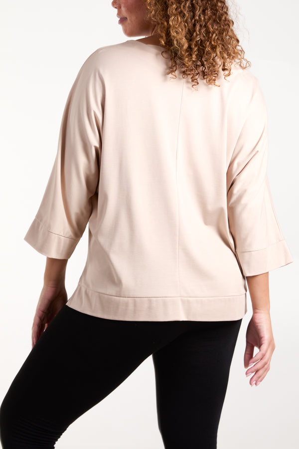 Qed London Boat Neck 3/4 Batwing Sleeve Top
